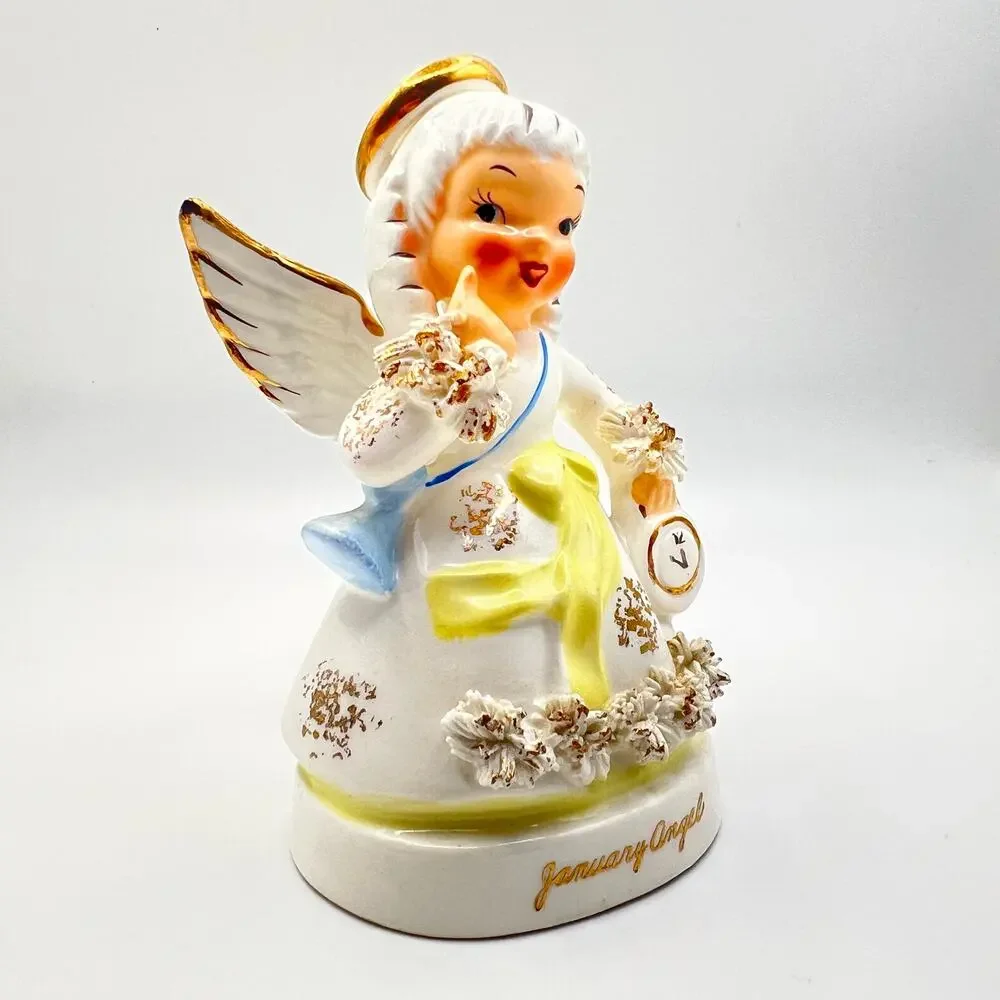 Vintage Napco Japan January Birthday Angel Time Figurine Girl New Years A1361